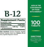 Nature's Bounty Vitamina B12 1000 mcg Comprimidos, 100 Comprimidos por Envase (Pack de 9)