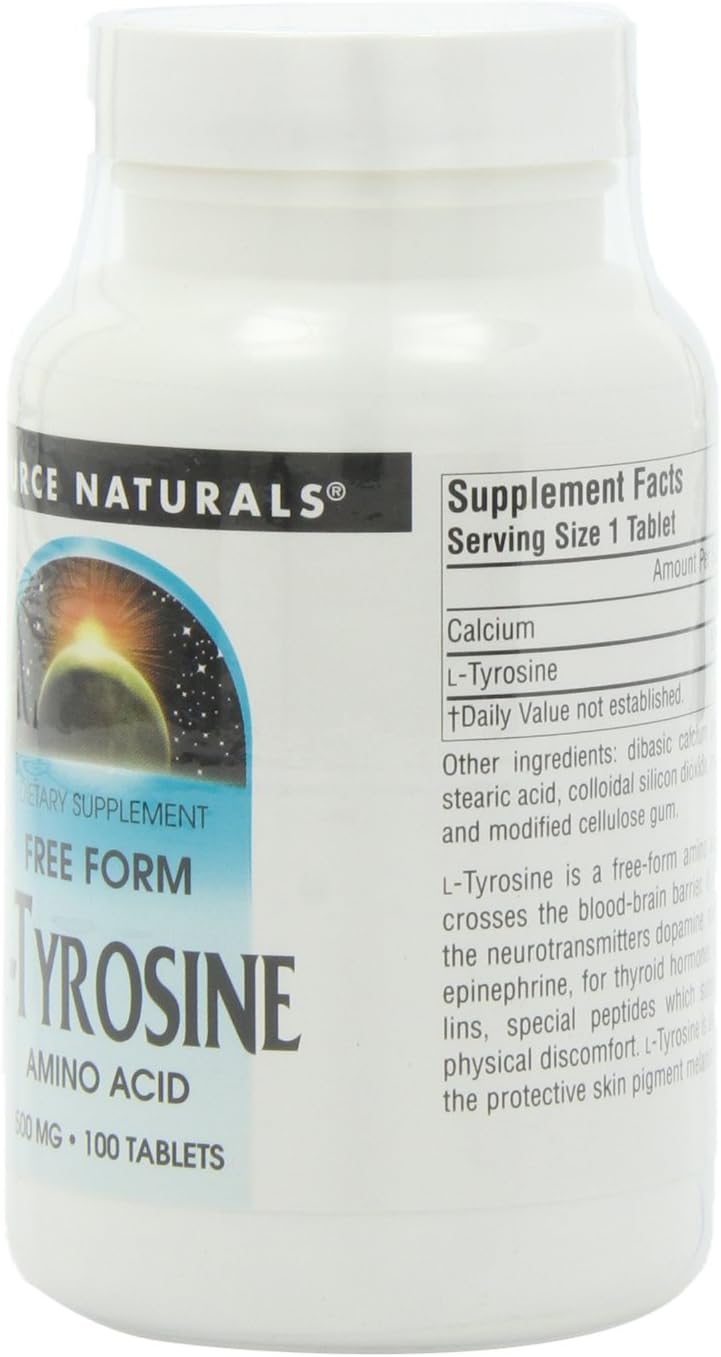 Source Naturals L-Tyrosine 500mg Free Form Amino Acid - 100 Tablets (Pack de 3)