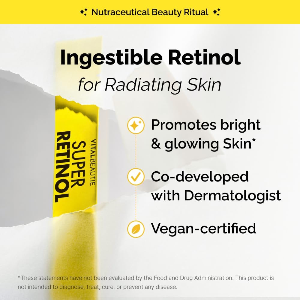 VITALBEAUTIE Super Retinol - Suplemento de retinol liposomal ingerible con vitamina C, 30 sobres