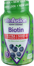 Vitafusion Biotina 5000 mcg Gominolas, Extra Strength, Sabor Natural a Arándano, 100 uds (Pack de 3)