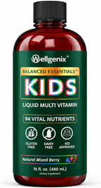 Wellgenix Balanced Essentials Kids Liquid Multivitamin - Multivitamínico Líquido Infantil con 94 Nutrientes, 473 ml