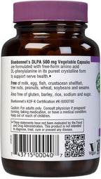 Bluebonnet Nutrition DLPA (DL-Fenilalanina) 500 mg - 30 Cápsulas Vegetales - Apoyo al Sistema Nervioso - Sin Soja, Sin Gluten, Vegano