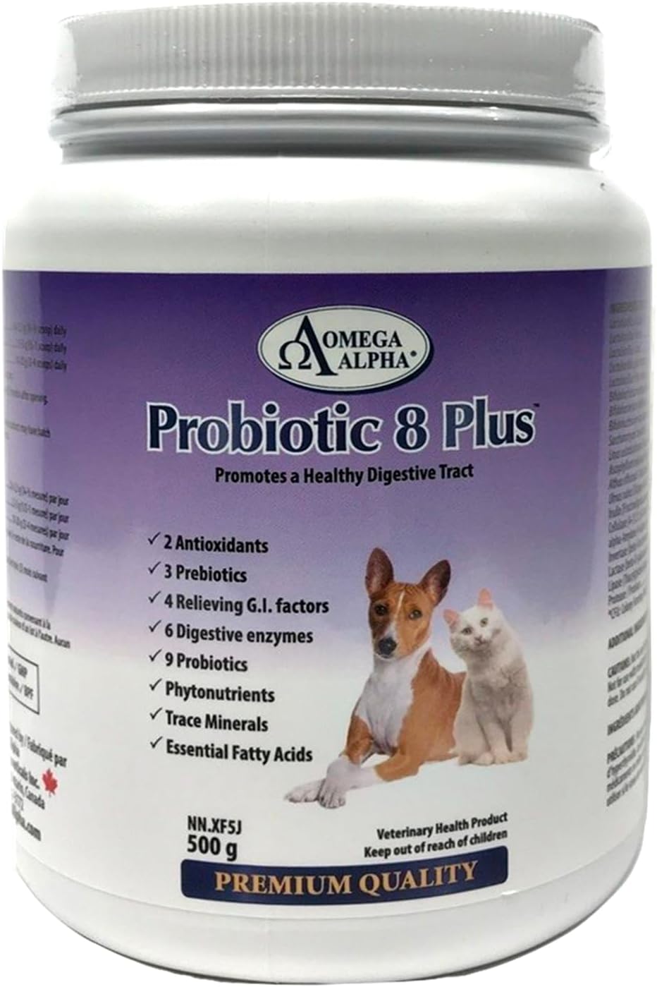Omega Alpha Probiotic 8 Plus - Probiótico y enzimas para perros y gatos (500g)