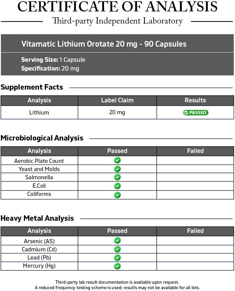 Vitamatic Orotato de Litio 20 mg, 90 Cápsulas - Veggie Caps, No Transgénico, Sin Gluten