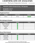 Vitamatic Orotato de Litio 20 mg, 90 Cápsulas - Veggie Caps, No Transgénico, Sin Gluten