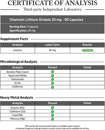 Vitamatic Orotato de Litio 20 mg, 90 Cápsulas - Veggie Caps, No Transgénico, Sin Gluten – Image 3