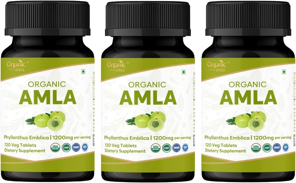 ORGANIC SPREE Comprimidos de Amla Orgánica - 1200 mg por ración - 120 comprimidos (Pack de 3)