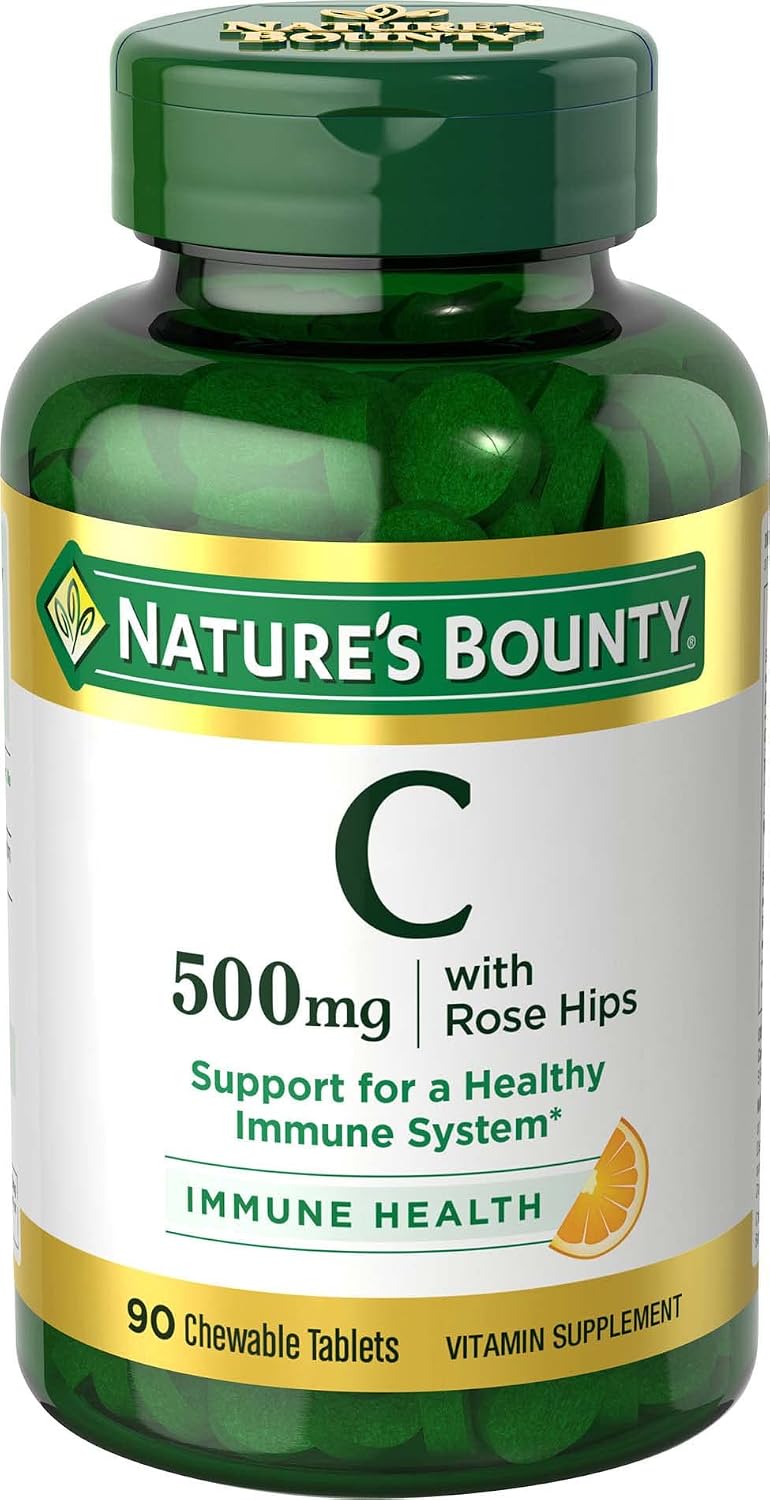 Nature's Bounty Vitamin C 500 mg with Rose Hips Chewable Tablets Orange Flavor (Pack of 2 x 90)