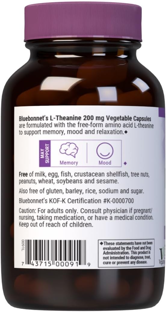 Bluebonnet Nutrition L-Teanina 200mg, 60 Cápsulas Vegetales
