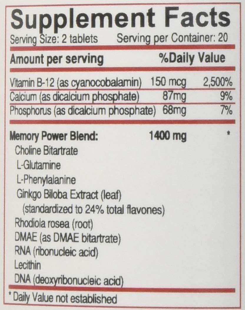 Memory Power Plus Vitamin Tablets - 40 Comprimidos