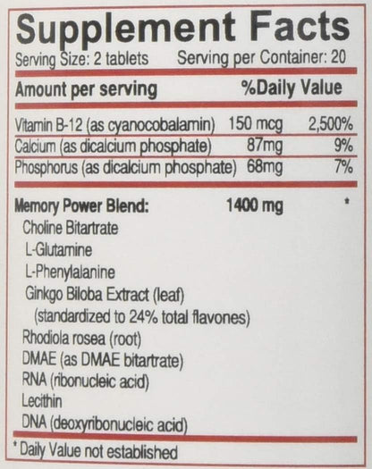 Memory Power Plus Vitamin Tablets - 40 Comprimidos – Image 2