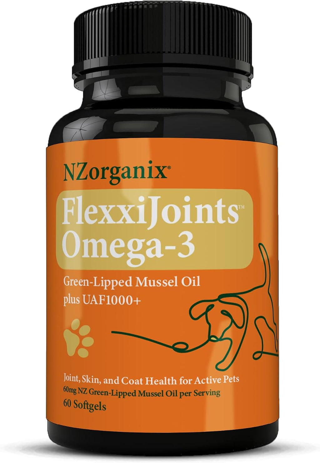 FlexxiJoints Omega-3 para Perros - Aceite de Mejillón de Labios Verdes (60 Cápsulas Blandas)