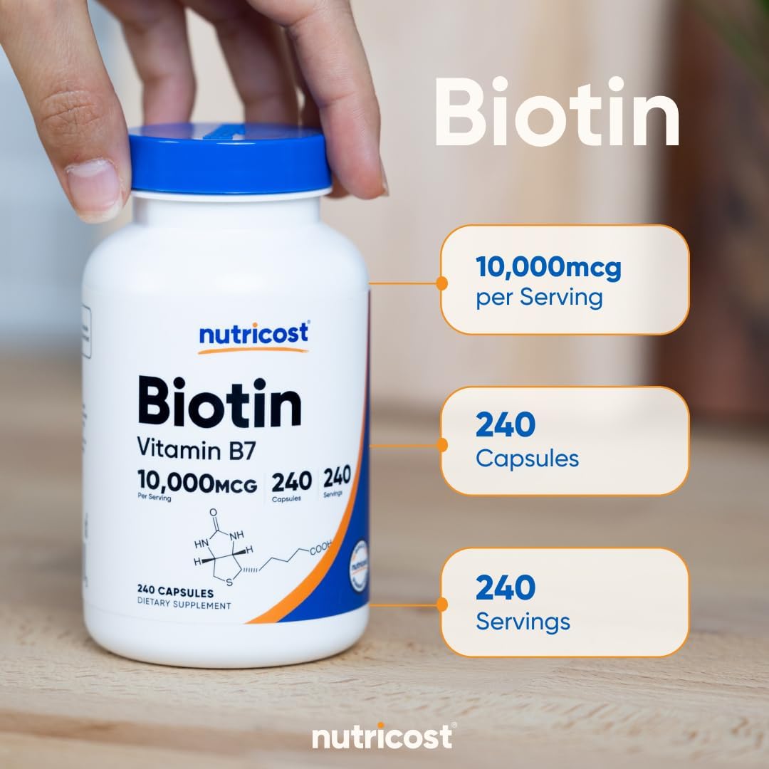 Nutricost Biotin (Vitamin B7) 10,000 mcg, 240 Capsules - Vegan, Gluten-Free Supplement
