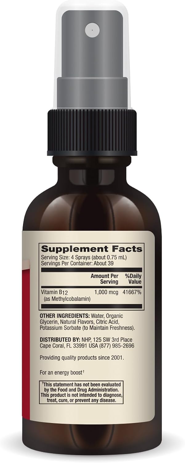 Dr. Mercola Methyl B12 Energy Boost – Spray de Vitamina B12 Metilcobalamina 1000 mcg – Sabor Mora Natural – 39 Dosis