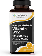 LifeSeasons Essentials Vitamina B12 10.000 mcg Quick Melts – Metilcobalamina B12 para la producción de energía y el soporte del sistema nervioso – Sabor a bayas – Comprimidos de disolución rápida – 60 comprimidos
