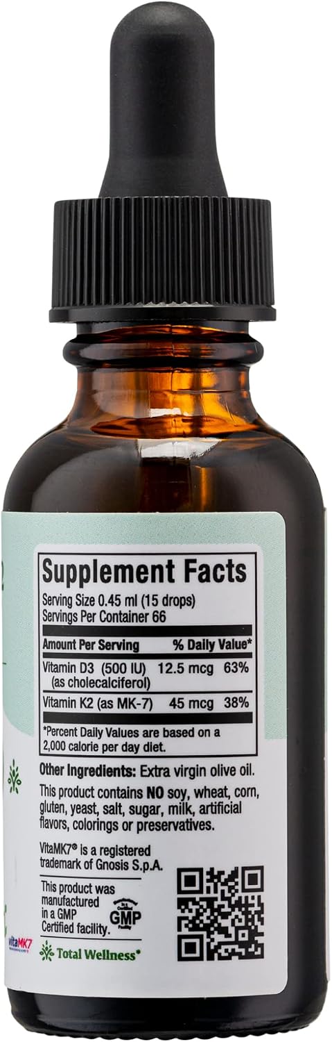 Maxi Health Liquid Vitamin D3 with K2 (MK-7) Drops - 30 ml