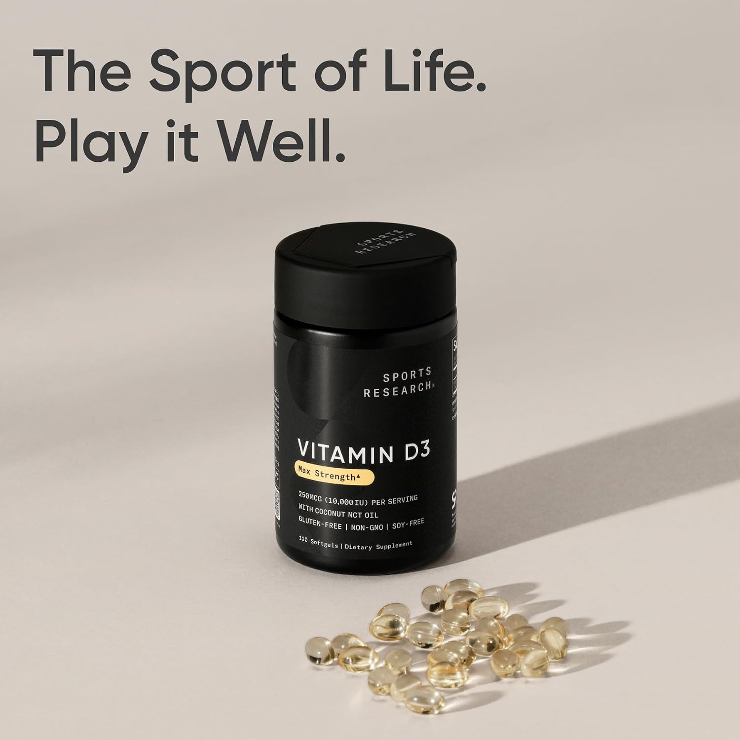 Sports Research® Vitamina D3 10.000 UI (250 mcg) con Aceite MCT de Coco - 120 Cápsulas Blandas