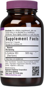 Bluebonnet Nutrition L-Cysteine 500mg – Free-Form Amino Acid, Soy-Free, Gluten-Free, Non-GMO, Vegan, 60 Vegetable Capsules