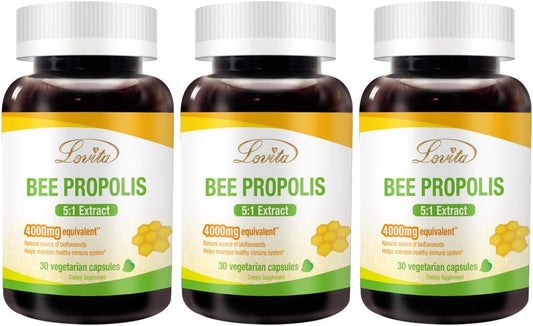 Lovita Propóleo Cápsulas | 800 mg, Concentración 5:1 | Extracto Natural de Propóleo de Abeja | 90 Cápsulas Vegetales (3 Meses)