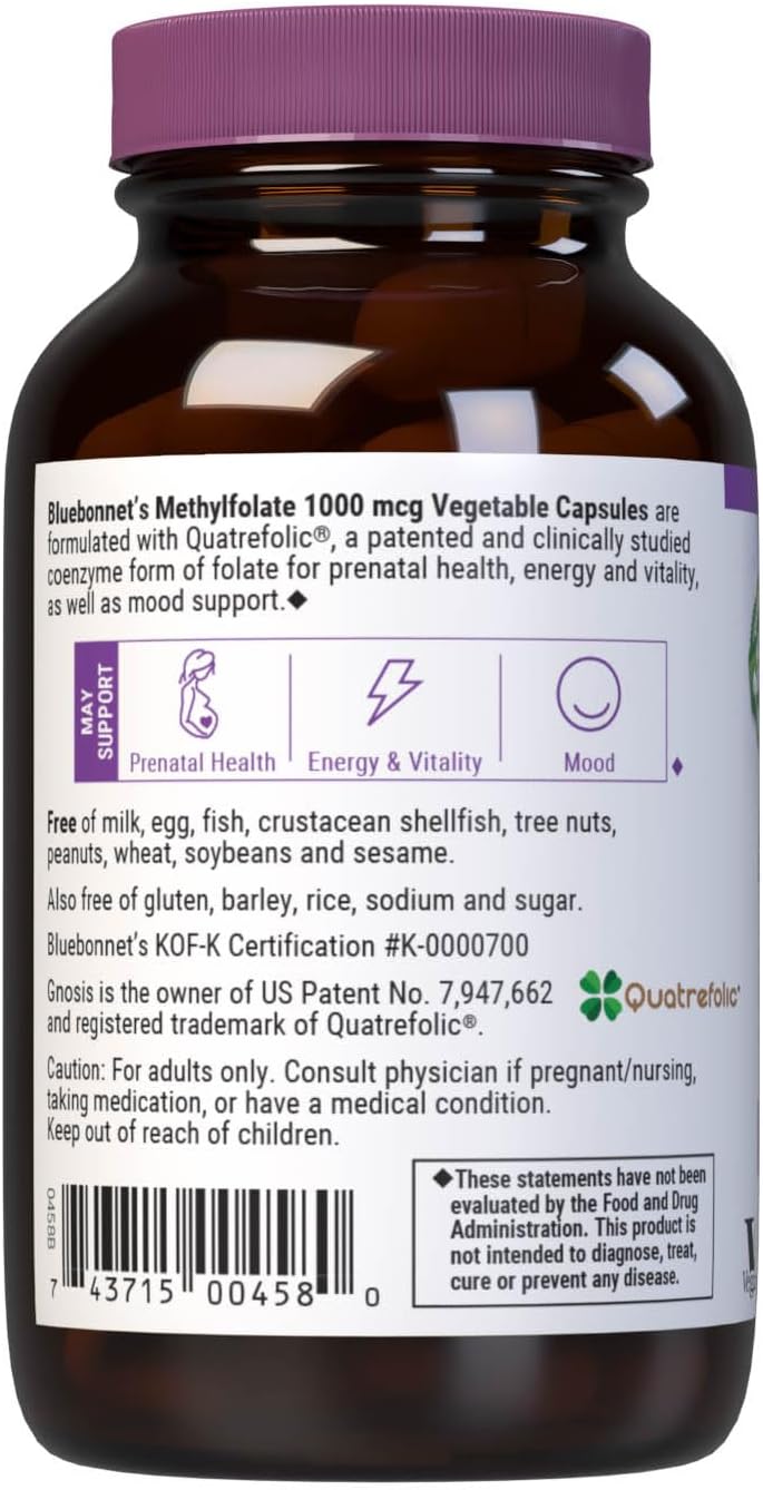 BlueBonnet Nutrition Metilfolato 1000 mcg - 60 Cápsulas Vegetales