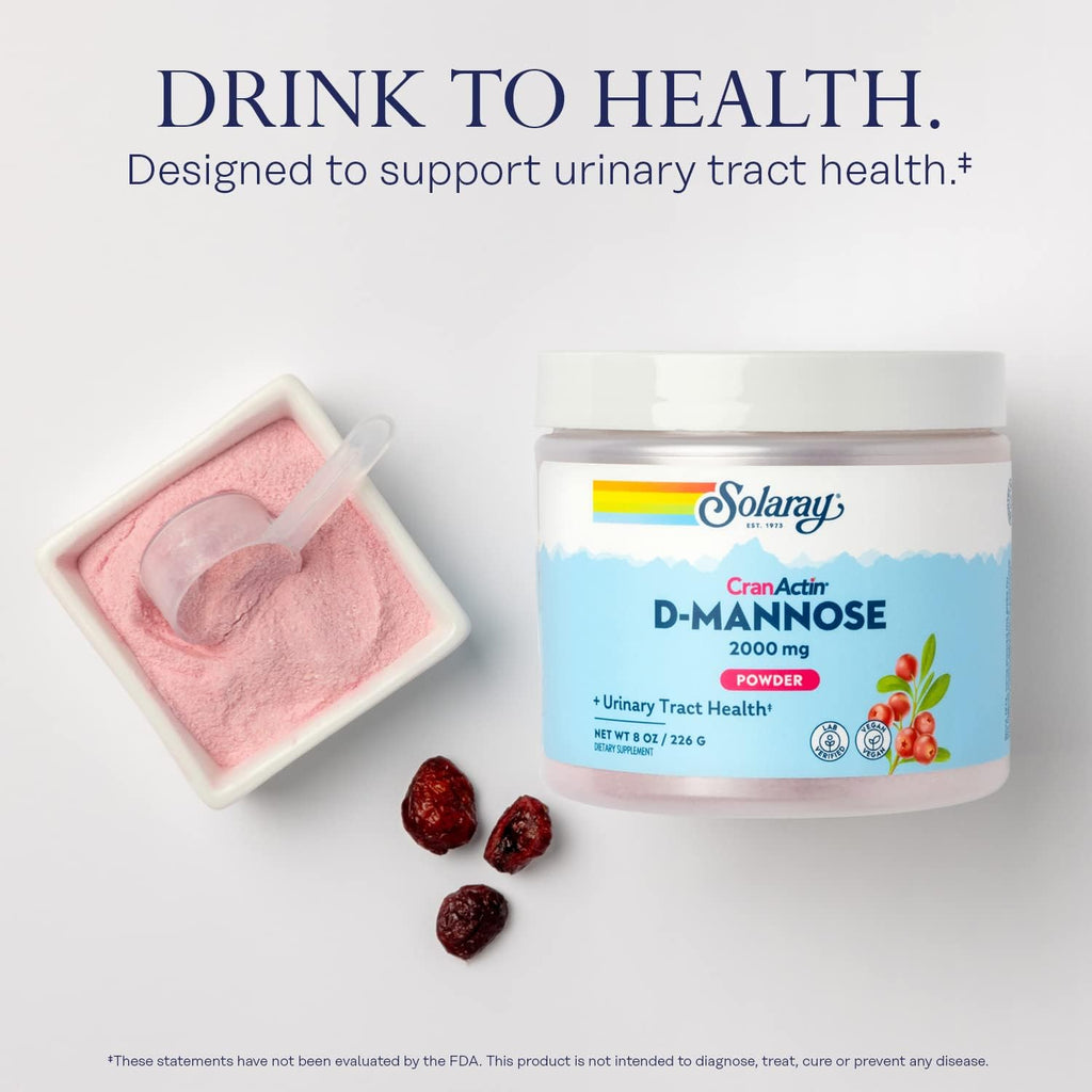SOLARAY D-Mannose con CranActin Arándano Rojo Extracto en Polvo, 2000 mg, 30 Servicios