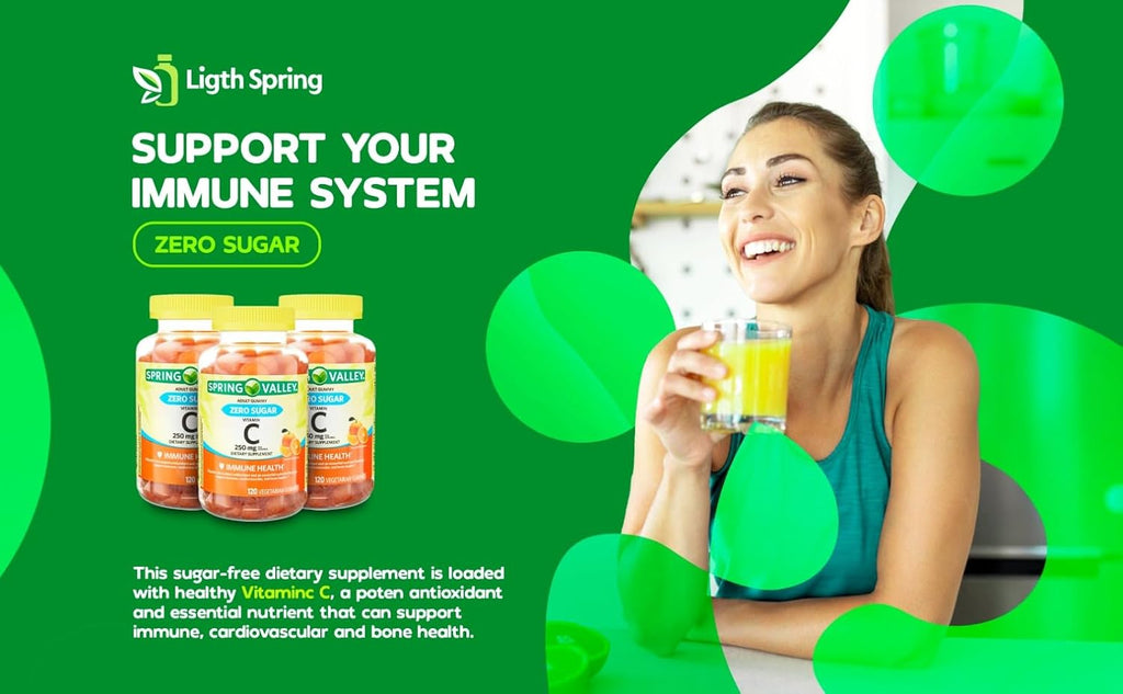 LightSpring Gominolas de Vitamina C Sin Azúcar, 250 mg, 120 uds