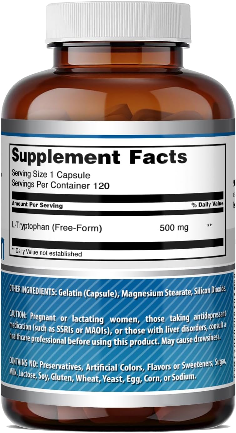 L-Triptófano 500 mg Suplemento Alimenticio - 120 Cápsulas - Amazing Formulas