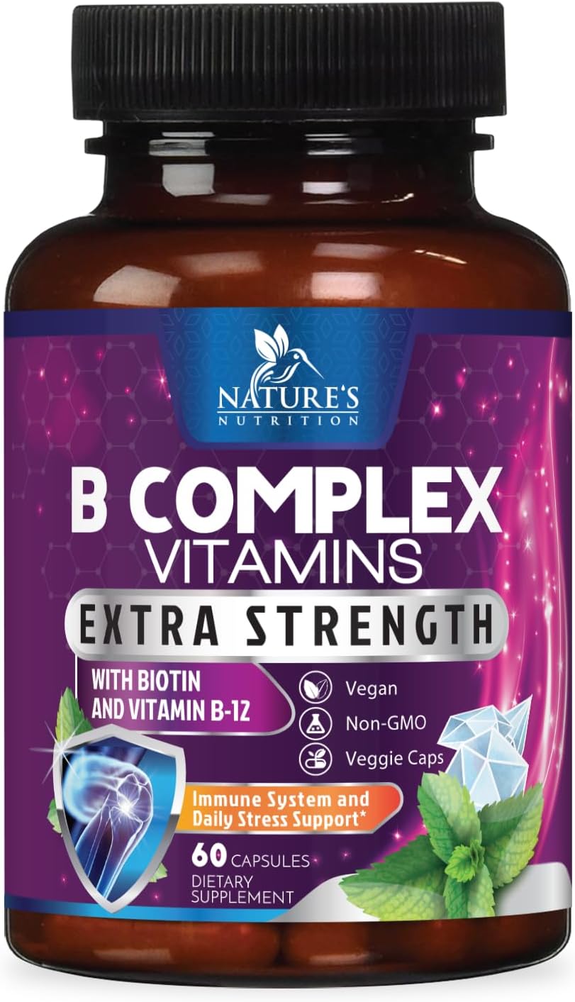 Nature's Nutrition Complejo B-100 Completo - Cápsulas con Vitaminas B12, B6, C, Biotina y Folato - 60 Cápsulas