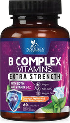 Nature's Nutrition Complejo B-100 Completo - Cápsulas con Vitaminas B12, B6, C, Biotina y Folato - 60 Cápsulas