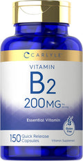 Carlyle Vitamina B2 200mg | 150 Cápsulas | Riboflavina | Sin OGM y Sin Gluten