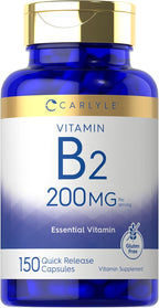 Carlyle Vitamina B2 200mg | 150 Cápsulas | Riboflavina | Sin OGM y Sin Gluten