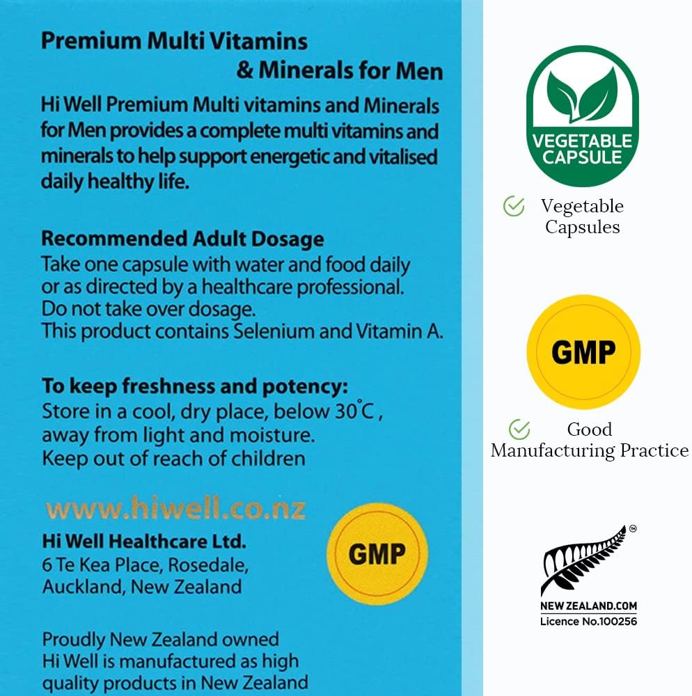 Hi Well Premium Multivitaminas y Minerales para Hombres, 60 Cápsulas Vegetales