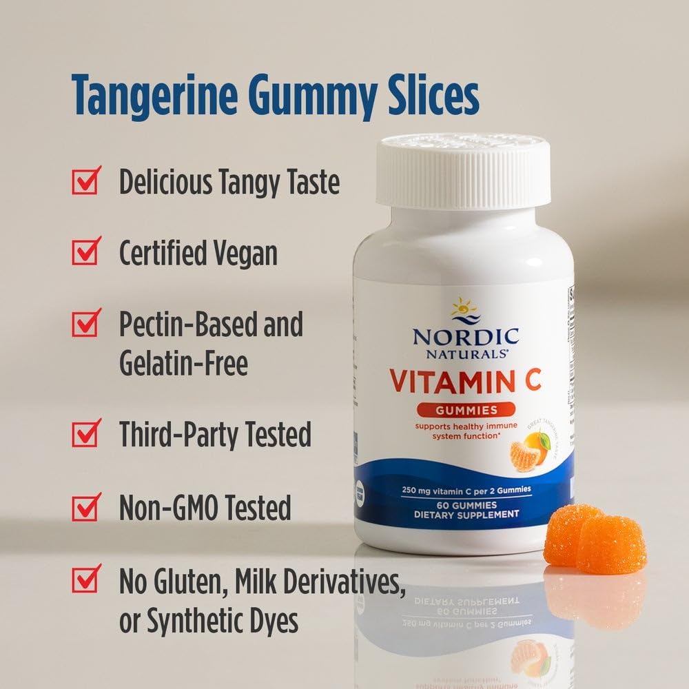 Nordic Naturals Vitamina C Gominolas, Sabor Tangerina - 120 Gominolas - 250 mg de Vitamina C