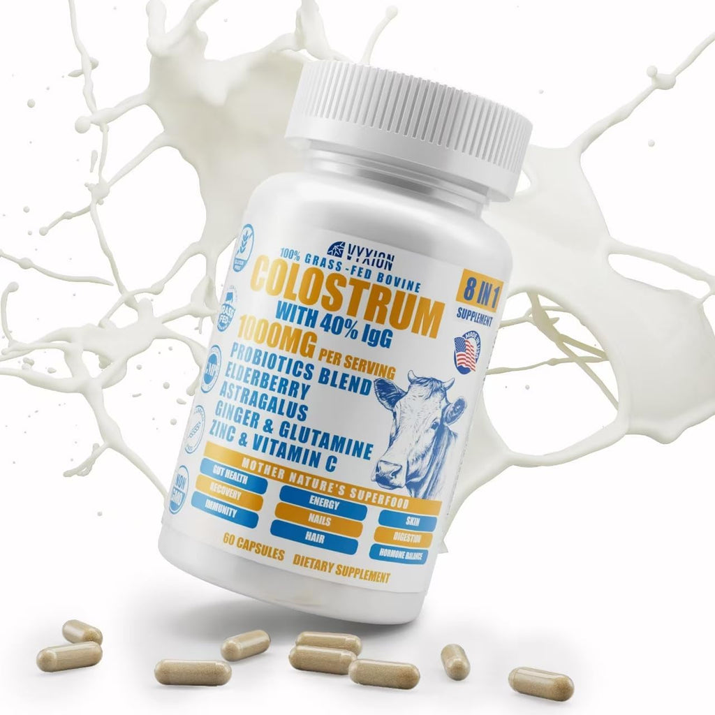 Vyxion 8-en-1 Colostro Bovino 1000mg con 40% IgG y Probióticos - 60 Cápsulas