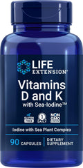 Life Extension Vitaminas D y K con Yodo Marino, 90 Cápsulas
