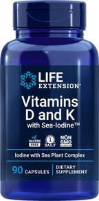 Life Extension Vitaminas D y K con Yodo Marino, 90 Cápsulas