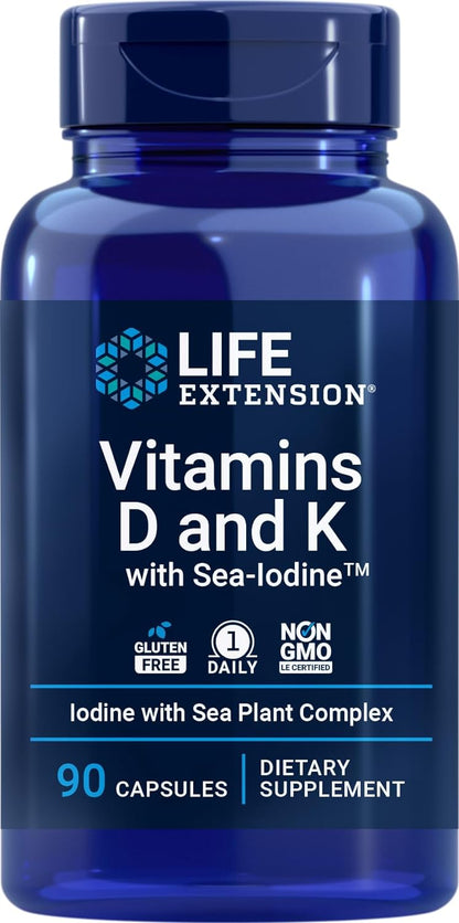 Life Extension Vitaminas D y K con Yodo Marino, 90 Cápsulas – Image 1