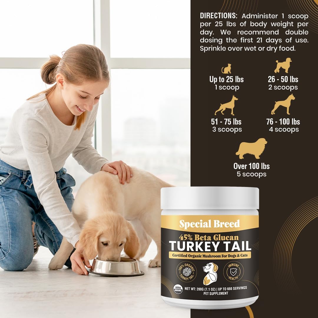Cola de Pavo Orgánica para Perros y Gatos - Estandarizada al 45% de Betaglucanos - 660 Comprimidos - Special Breed