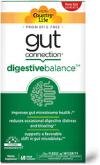 Country Life Gut Connection Digestive Balance – Prebiótico y Enzimas Digestivas para la Salud Intestinal, 60 Cápsulas