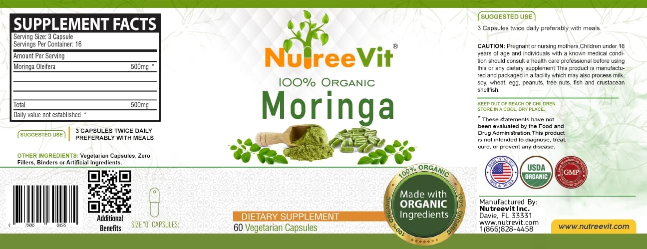 100% Organic Moringa - 150 Cápsulas