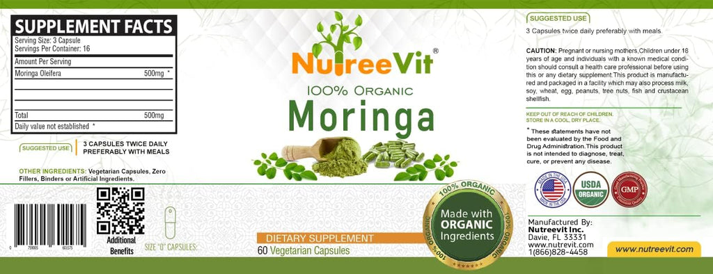 Cápsulas de Moringa Orgánica - NutreeVit - 60 Cápsulas