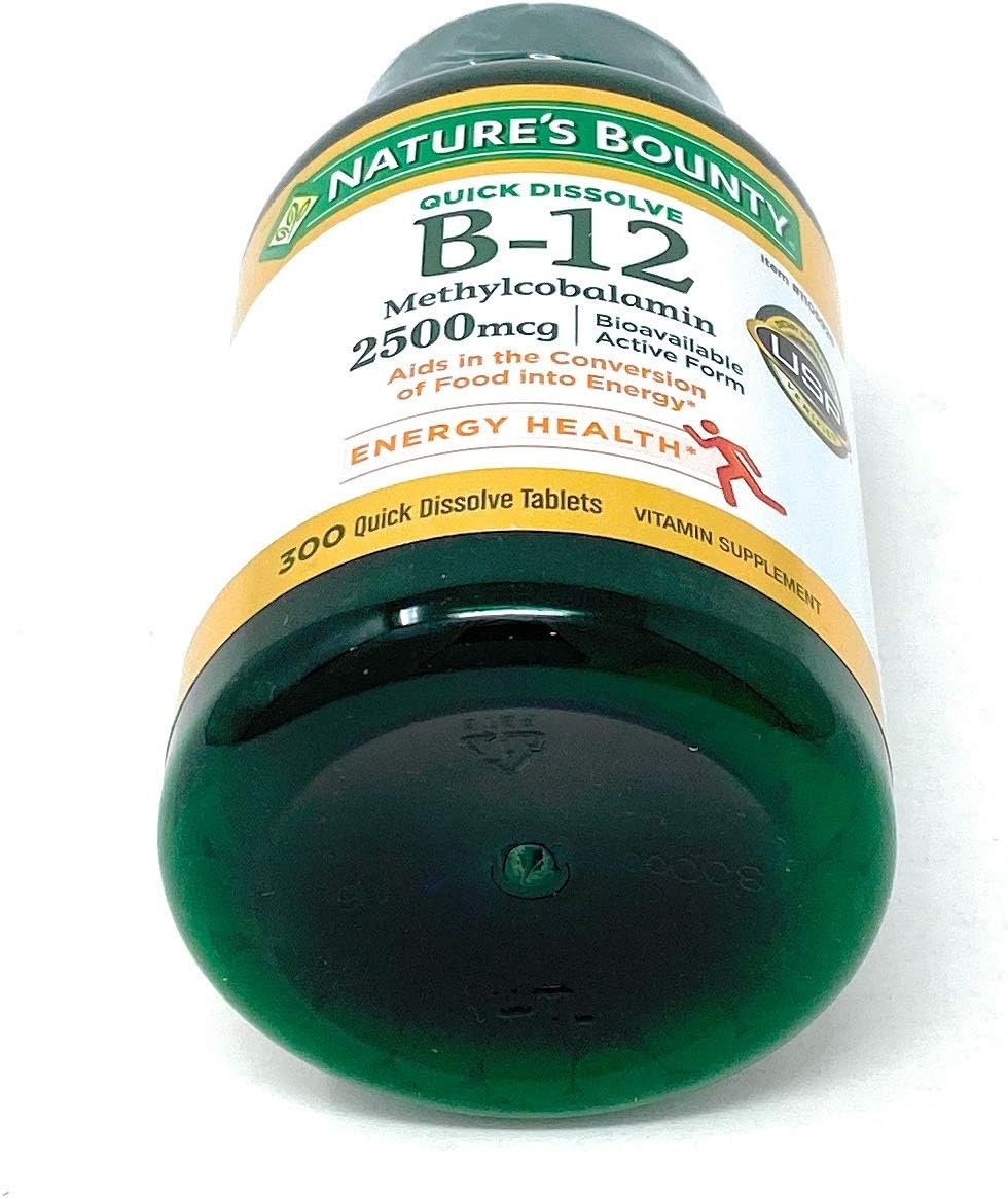 Nature's Bounty Vitamina B-12 2500 mcg de disolución rápida, sabor cereza natural (300 comprimidos)