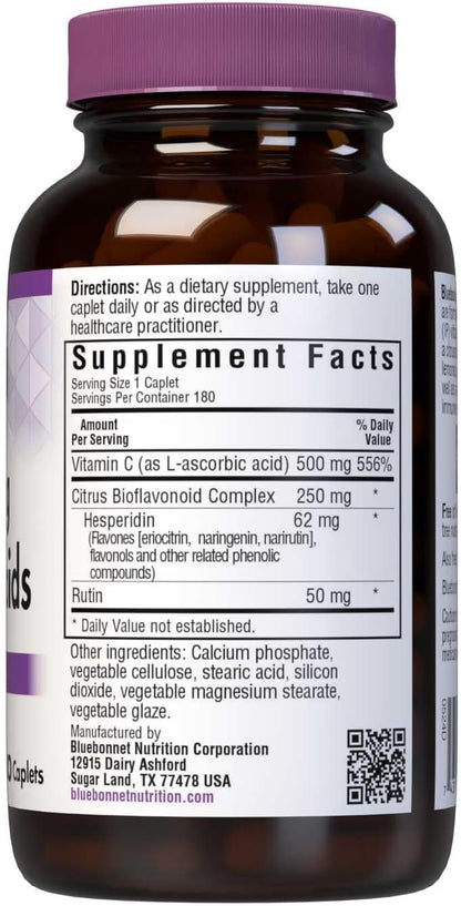 Bluebonnet Nutrition C-500 mg con Bioflavonoides Cítricos, 500 mg de Vitamina C y 250 mg de Bioflavonoides, 180 Caplets – Image 2