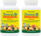 NaturesPlus Source of Life Sin Hierro - 180 Comprimidos (Paquete de 2) - Suplemento Multivitamínico y Mineral con Vitamina D3 - Apoya la Energía y el Bienestar - Sin Gluten, Vegetariano - 120 Porciones Totales