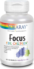 SOLARAY Kids Focus Chewables - Suplemento de Concentración para Niños con Fosfatidilserina, DMAE y L-Tirosina - 60 Comprimidos Masticables Sabor Uva Natural