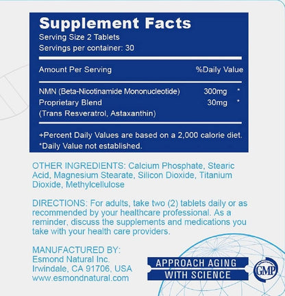 Esmond Natural NMN Plus - 300mg NMN + 30mg Trans-Resveratrol, 480 Comprimidos – Image 4