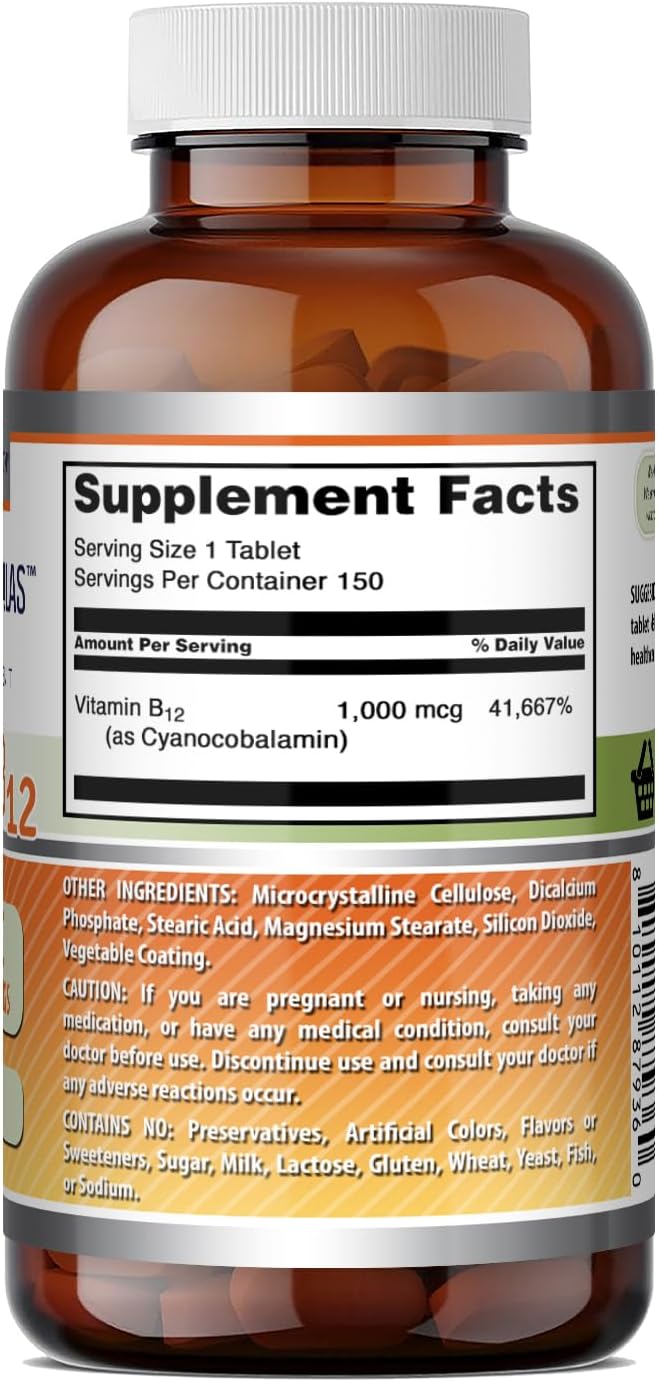 Amazing Formulas Vitamina B12 (Cianocobalamina) 1000 mcg por Servicio, 150 Comprimidos