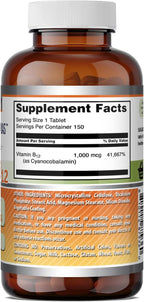 Amazing Formulas Vitamina B12 (Cianocobalamina) 1000 mcg por Servicio, 150 Comprimidos