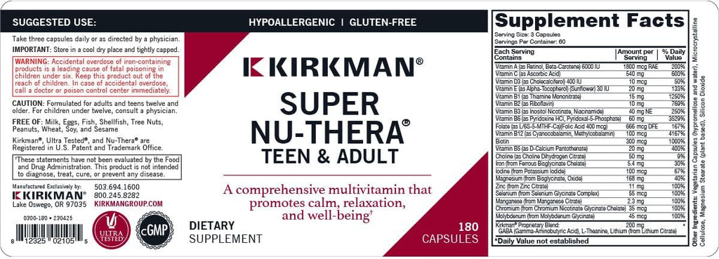 Kirkman Super Nu-Thera Multivitamínico Adolescentes y Adultos