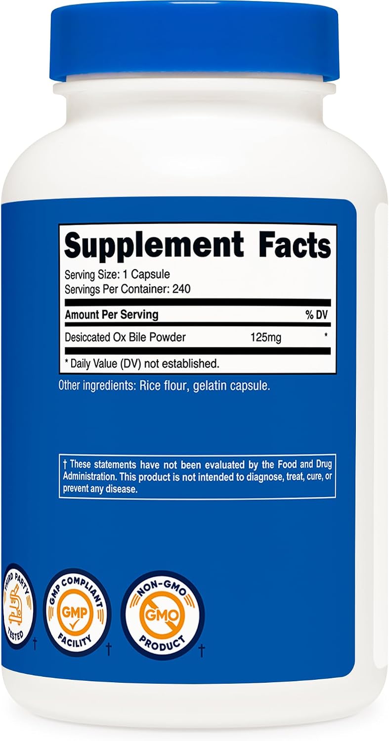 Nutricost Cápsulas de Bilis de Buey 125mg, 240 Cápsulas - No Transgénico